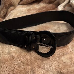 Vintage Black Patent Classic Black   Woman’s faux leatherwith Rounded Buckle